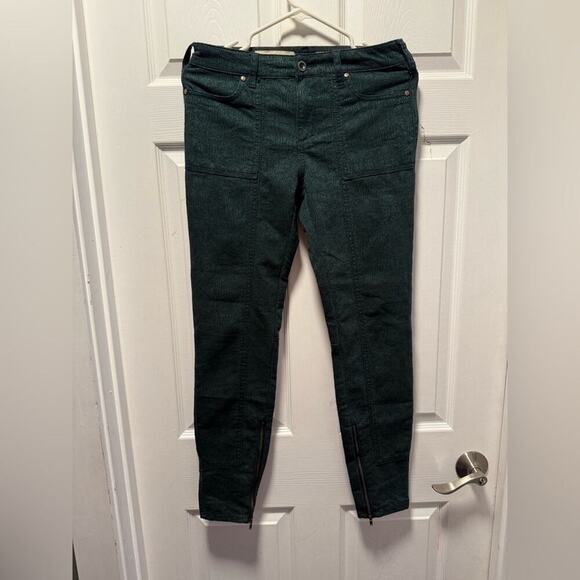 Pilcro and the Letterpress Dark Green Zip Ankle Skinny Textured Pants Size 27 - Picture 1 of 6